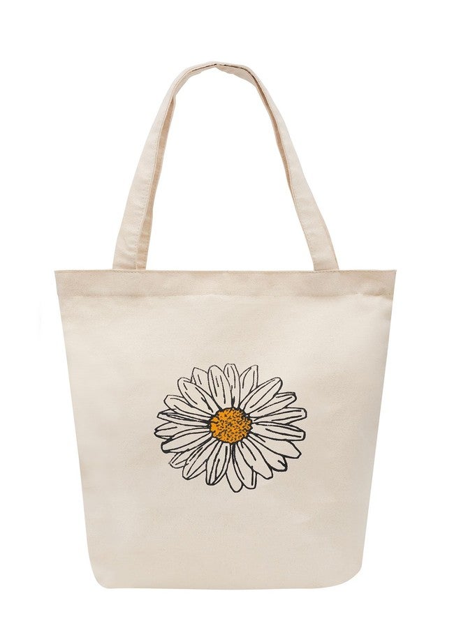 JUTEKA Canvas Tote Bag for Women with Zip, College Hand Bag for Girls, Reusable Shopping Bag (100% Organic Cotton) Tote Bag for Shopping, Travel & Beach (Flower) - Image 1